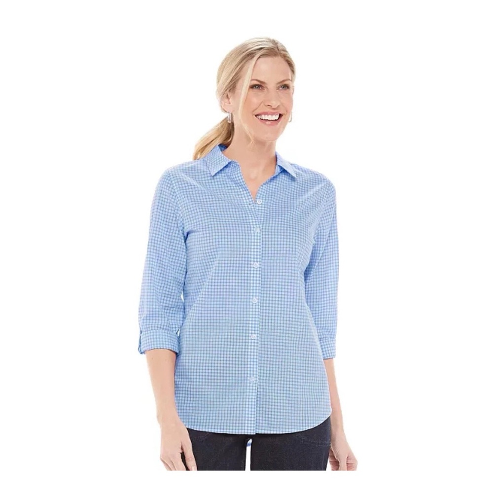 Chaps Women Non Iron Button Down Striped 2XL NWT Cotton Dress Shirt Blouse Tops